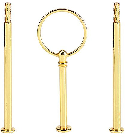 Etageren Stangen Set Metallstangen Mittellochausstech Crown/Runde Motive 2 bis 3 Etage Etagenplatte mit Glasboher zum Lochen für Hochzeitstorte Tortenständer Buffet Torten(Rundes dreilagiges Gold)
