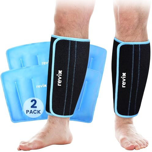 REVIX XL Schienbein Kühlpack, wiederverwendbares Gel Kühlpack für Wade Bein | Schienbein Kühlpack für Erholung nach Belastungen, Kaltanwendungs Kompressionssleeve fördert die Erholung, 2er-Set