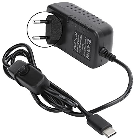 Adaptador de Alimentación USB C para 4B, Cargador de Alimentación con Interruptor de Encendido Y Apagado, Fuente de Alimentación de 5 V 3 a CC para PC TV Cámara(EU)