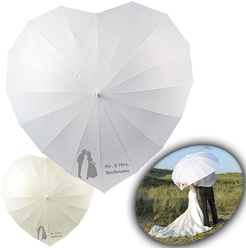 iX-brella Hochzeitsschirm Brautschirm Wedding Heart - personalisiert mit Name - Liebespaar groß - weiß oder Creme
