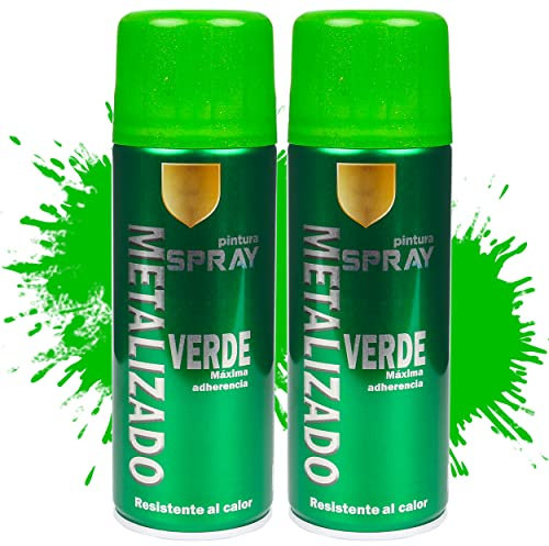 Etrexonline Pintura Spray Multicolor Profesional 400ml Adecuado Metal Madera y Plástico - Color Verde Metalizado (Paquete de 2)