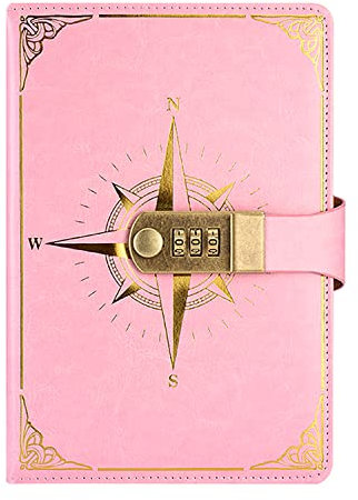 LinYesh PU Leather Journal with Code Lock, Retro Nautical Pattern Notebook, A5 Secret Password Notepad Diary Journal Travel Diary Organiser with Combination Lock, Personal Code Lock