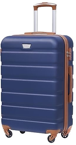 COOLIFE Handgepäck Koffer für EasyJet, 56cm M, PC+ABS, Hartschale, Leicht Robuster, Reisekoffer mit 360° Spinner Räder, YKK Reißverschluss, TSA Zahlenschloss, Blau/Braun