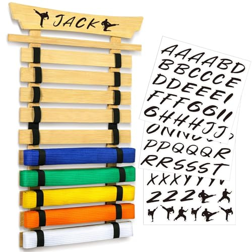 Winartton 10 Gürtel Bambus Karate Display Rack Hold, Taekwondo Mit Aufklebern, Kampfsport Display, Keine Montage Erforderlich, Gürtelhalter Für Erwachsene