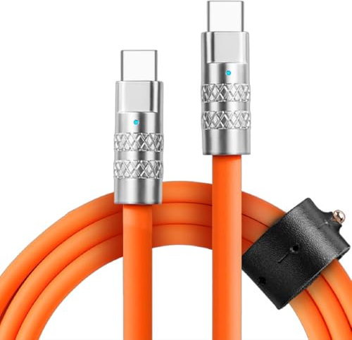 STATIK TsumoCharge USB C to USB C Charger Cable, Heavy Duty 100W USB C to USB C Cable, Unbreakable Silicone Type C Charger Cable Fast Charging, USBC to USBC Cable Supports Data Transfer, 6FT/2M Orange
