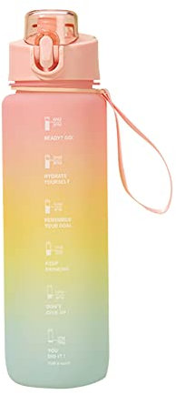 JAWSEU Bouteille D'eau, 1L Gourde Sport sans BPA Plastique Gourde Reutilisable avec Marqueur de Temps de Motivation Water Bottle Anti-Fuite pour Le Camping, Randonnée Et Les Activités à La Maison