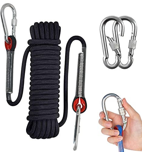 Kletterseil 10M,Allzweckseil mit 2 Karabiner,Durchmesser 10 mm,Fischerei Bergung Seil,Festmacherleine,Leine,Strick,Flechtleine,Heavy Duty Seil für Outdoor