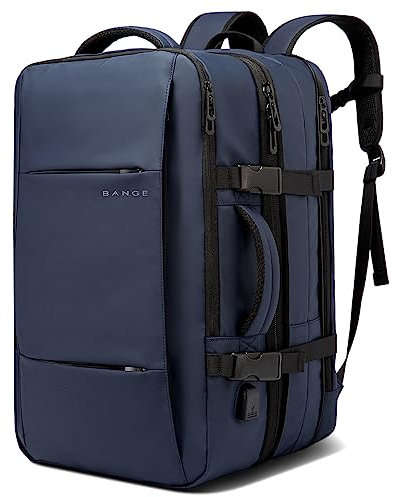 BANGE 35 l Handgepäck-Rucksack, Reiserucksack für Damen und Herren, von Fluggesellschaften zugelassener Fitnessstudio-Rucksack, wasserdicht, Business-Laptop-Tagesrucksack, blau, M