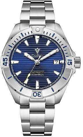 CADISEN Herren Automatikuhr Mechanische Uhr NH35 GMT Edelstahlband Uhren für Männer Hommage, Blau, Classic