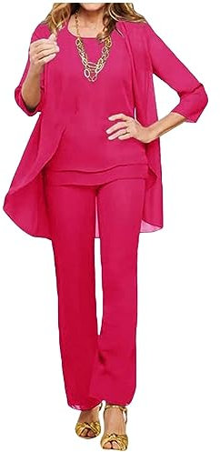 3 piezas de gasa para madre de la novia, traje de invitada de boda, vestido de noche formal, traje de fiesta de boda, fucsia, 44