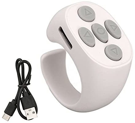 Bluetooth-Fernbedienungs-Seitenwender für Tik Tok-E-Books, Wiederaufladbarer Intelligenter Kabelloser Scrolling-Ring-Clicker-Controller, Kompatibel mit IOS/Android (Weiss)