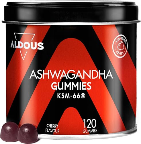 Ashwagandha Gominolas - 120 Gummies sabor Cereza - Ashwagandha KSM-66 - Withania Somnífera - Relajación Natural y Bienestar - Energía y Vitalidad - Para los amantes de las gominolas - ALDOUS