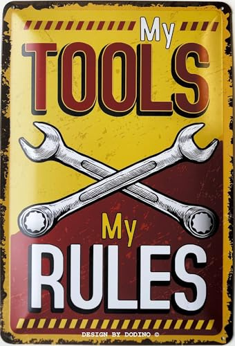 DODINO 20x30cm retro blechschilder MY TOOLS MY RULES lustige retro Deko mit Spruch, vintage Metallschild