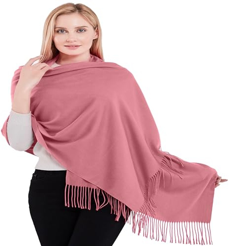 CJ Apparel Épais Châle Écharpe en Coton Mélangé - Design Couleur Unie, Couvre-Tête, Couverture Visage, Pashmina - Rose Corail Foncé, Taille Unique