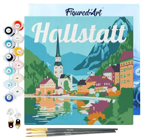 Figured'Art Mini Peinture par Numéro Adulte 20x20cm avec cadre Hallstatt - Petit Format Kit de Loisir Créatif DIY Numéro d'Art Complet