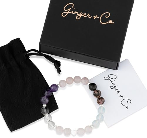 Anxiety & Stress Bracelet, Real Crystal Gemstone & Sterling Silver Stretch Bracelet. Healing Crystal Bracelets for Women, Teens. Wellness, Birthday Gift.