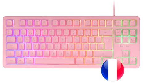 Mars Gaming MK023, Tastiera Gaming TKL, Tecnologia Ibrida H-Mech, Illuminazione FRGB Rainbow, Anti-ghosting, Compatibilità Universale, Rosa, Lingua Francese