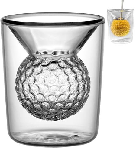 Gasas de chupamiento de Vasos de chupito 1.7 oz Gases de chupas de Chocolate de Bolas de Golf frías, Vidrio de Whisky de Golf 3D Doble de Paredes, Taza de Vidrio de borosilicato Transparente para teq