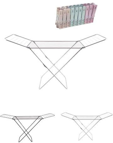 JARDIN202 - Tendedero Metálico de Ropa Plegable Incluye 20 Pinzas | Tendal de Estructura Metálica Ligera con Alas para Exterior o Interior | Negro