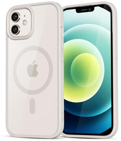 LoeoeL for iPhone 12 Pro/ 12 Case Clear Mag Safe, Ultra Thin Slim Cover Magnetic Compatible with Magsafe Phone Case for Women Men Girl, Cute Soft TPU Silicone & Transparent Hard Plastic, Beige Stone