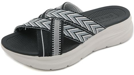 RUYI Sandalen Damen Sommer Bequem Orthopädische Slide Sport Sandale, Leichte Pantoletten mit Weich Fussbett, Plateau Sandalen Casual Damenschuhe