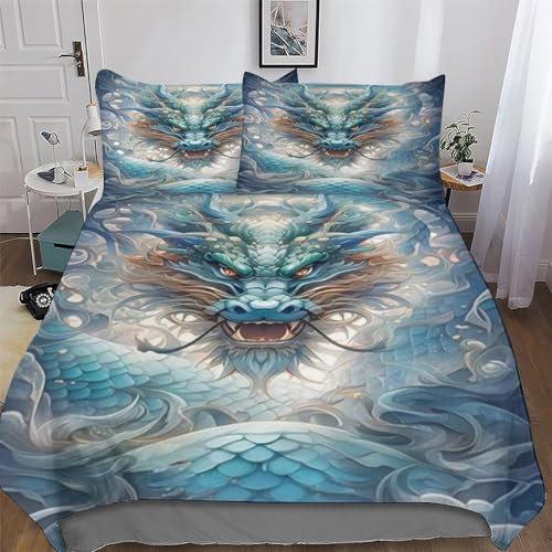 PAZZK Drachen 3D Muster-Bettwäsche-Set 2teilig Mit Bettbezug Und Kissenbezug, Für Jungen Mädchen Schlafzimmer Atmungsaktiv Mikrofaser Bettbezüge Bettgarnitur King (220x240cm)