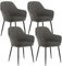 Klihome Dining Chair Set of 4, Wide Padded Velvet Chair with Back, Metal Legs, for Dining Room, Bedroom, Living Room, Dressing Table, Dark Grey, K0014EZS-4-UK