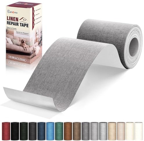 Patch de Réparation en Tissu de Lin, Cahomo 10x200 cm Tissu Autocollant Reparation, Ruban de Réparation en Lin Kit pour Canapé en Lin, Oreiller, Chaise, Tête de Lit - Gris