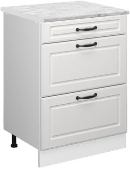 Vicco Schubladenschrank R-Line, Schubladenschrank für die Küche, Weiß Landhaus, 60 cm AP Marmor
