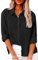 Friptspyg Women's Blouses Shirts 100% Cotton Long Sleeve Botton Down Shirts for Women UK, Black XL