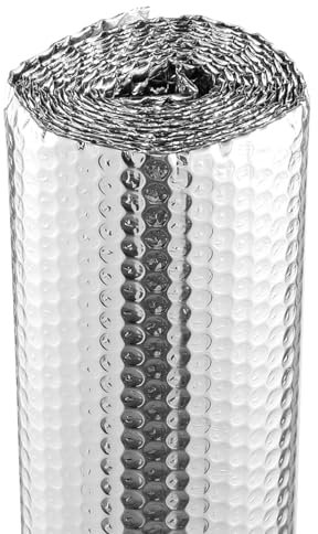 VEVOR Isolant thermique double réfléchissant, 3 x 1,22 m, rouleau d'isolation barrière radiante à bulles d'air, épaisseur 3,2 mm, feuille d'aluminium double face, pour fenêtre, toit de camping-car