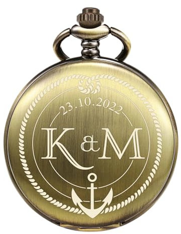 TREEWETO Taschenuhr mit Gravur, Personalisiertes Hochzeitsgeschenk, Geschenk für Paare mit Kompass & Knoten, Personalisiert mit Namen und Datum, Bronze