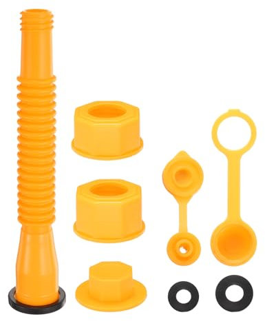 sourcing map Gas Can Spout Replacement, Gas Can Nozzle Flexible Pour Nozzle w Fine/Coarse Thread Cap, Spout Sealing Cap, Gas Can Vent Cap-A/B for Most 1/2/5/10 Gal Can, Yellow