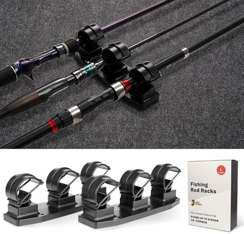 VEYWANE Fishing Rod Racks for Boat/Wall/Truck Bed, 3-Poles Storage Holders with Rubber Band Clips