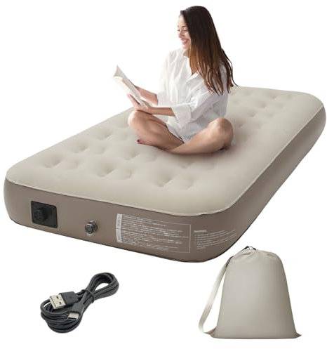 Pefitqap Single Inflatable Air Mattress, AirBed Blow up Mattress with USB Built in Electric Pump,Easy Self-Inflate/Deflate in 3 Mins-Camping Air bed or Guest Bed with Portable Storage Bag 190x98x25cm