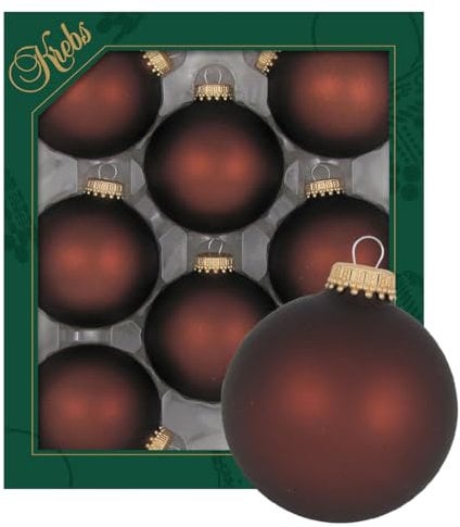 Krebs Glas Lauscha - Weihnachtsdekoration/Christbaumschmuck aus Glas - Unifarbende Kugeln - Menge: 8 Stück - Farbe: Satin-Mocca - Größe: ca. 7 cm