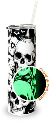 Hogg Glow in the Dark Halloween Travel Mug, Skull Tumbler, 20 oz Insulated Stainless Steel Halloween Coffee Tumbler, Spooky Cups for Adults, Festive Glow in the Dark Skull Coffee Cup