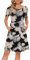 AUSELILY Damen Kurzarm Plissee Loose Swing Freizeitkleid mit knielangen Taschen Tropischer Regenwald M