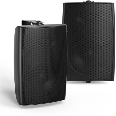 Herdio Altavoces pasivos para Exteriores de 5.25 Pulgadas con Cable, 300 W, Montaje en Pared, Altavoces Impermeables para Patio, Cubierta, Patio, Montaje sin Esfuerzo, Soportes giratorios de Montaje