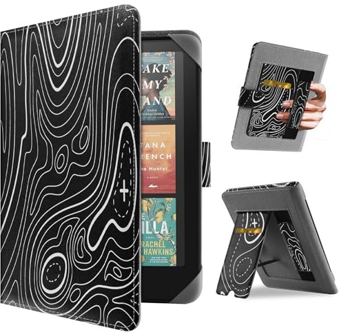 HoYiXi Universal Hülle für 6.8'' / 7 Paperwhite/Pocketbook/Tolino/Sony eReader Kompatibel mit/Kobo Clara HD/Kobo Clara 2E Leder Schutzhülle,6.8 Kindle Cover Case,Bergschwarz