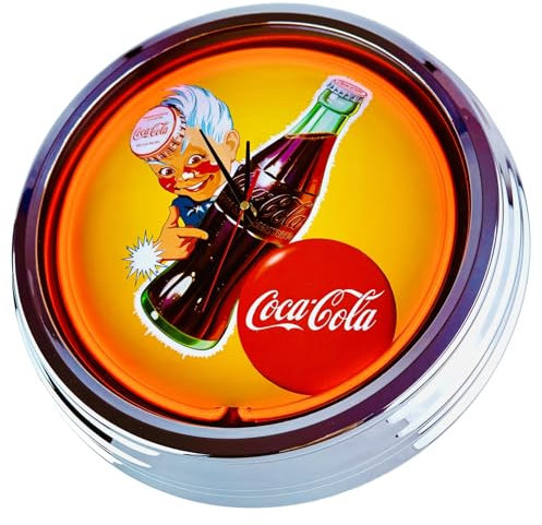 US-Way.de Sprite Boy Coke WallClock Deko-Clock – 44 cm Durchmesser, Deko-Wanduhr ohne Tickgeräusche und gut lesbares Display, USA 50er-Jahre-Stil Neon-Uhr für Küche, Wohnzimmer, Büro (Orange)