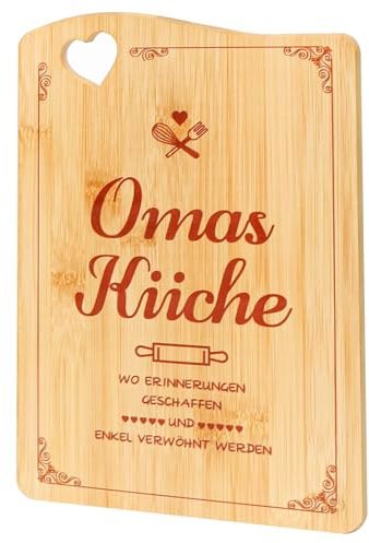 ASSRECT Oma Geschenk, Bambus Schneidebrett mit Herzförmigem Griff 31x22cm, Personalisiert Geschenk für Oma zu Geburtstag, Muttertag, Weihnachten, Küchenbrett & Servierbrett