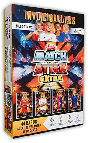 Topps Match Attax Extra 2025 - Mega Tin #2 - The Invinciballers! 48 Karten, darunter 4 exklusive Invinciballers LE-Karten - Halte Ausschau nach Reliktkarten in Glücksdosen!