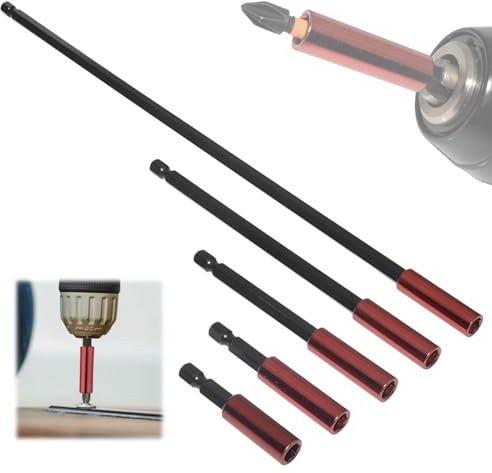 5 Pezzi Portainserti Magnetico, Specifiche Complete, Include Prolunga per Punte da 50/60/100/150/300 mm, Robusto e Durevole, Attacco Esagonale da 1/4 Pollice, per Trapani e Avvitatori (Rosso)