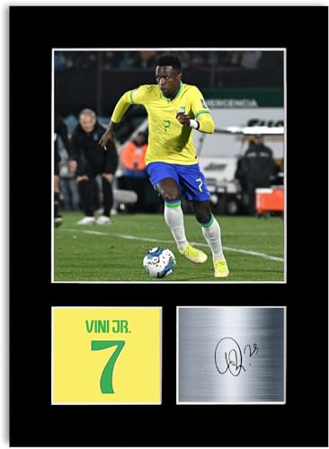 Vinicius Jr Vini Junior Fußballspieler A4 gedrucktes Autogramm Foto Display Poster Geschenk für Brasilien Fans
