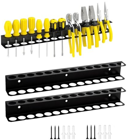 Mfqire 2 Stück Werkzeughalter Wand – 40 cm Zangenhalter Wandhalterung aus Metall, 14 Löcher Schraubendreher Halterung & Zangenschlüssel Organizer für Garage, Werkstatt, Werkbank