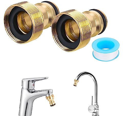 XTDMJ 4 Stück Universal Wasserhahnanschluss für Mischbatterie, Schlauchadapter Wasserhahn Adapter Schlauchkupplung Schnellkupplung Gartenschlauch Anschluss(Außengewinde, Golden)