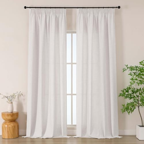 Simplebrand Beige extra Lange Boho Gardinen in Leinenoptik, 2er Set H 245 x B 140 cm, halbtransparente Gardinen mit Kräuselband für Schiene, für Wohnzimmer & Schlafzimmer