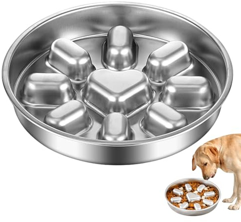 Metal Dog Food Bowls, Stainless Steel Slow Feeder Dogs Bowl, Puzzle Feeders For Dogs Puppys, Slows Down Pets Eating, Large Pet Food Bowls With Non-Slip, Anti Gulping Slow Eating Food Bowl