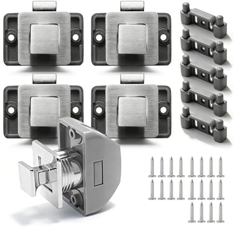 BORDEAG Serratura A Pulsante,5 Pezzi Caravan Push Lock,per Serratura Armadio,Push Lock Serratura Chiusura A Pulsante per Camper,Barche,Yacht,Spessore del Pannello da 12 A 20MM,Facile Installazione
